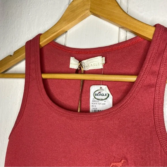 NWT : VINTAGE : Beagle size XS : Y2K rust red ribbed embroidered casual tank top - Picture 3 of 8